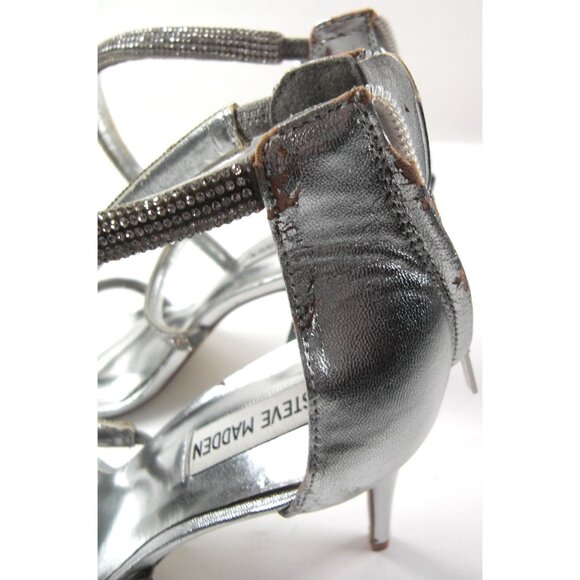 Steve Madden Rhinestone Silver Size 11 Heels Sandals Open Toe Dressy Shoes - Picture 7 of 12